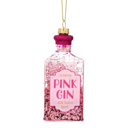 Christmas Cheer Pink Gin Shaped Bauble SASS AND BELLE