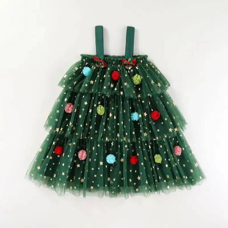 Christmas Green Tulle Pom Pom Dress The Party Ville