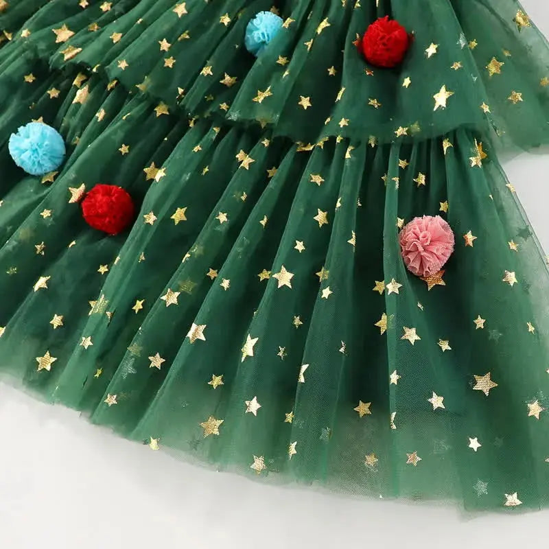 Christmas Green Tulle Pom Pom Dress The Party Ville
