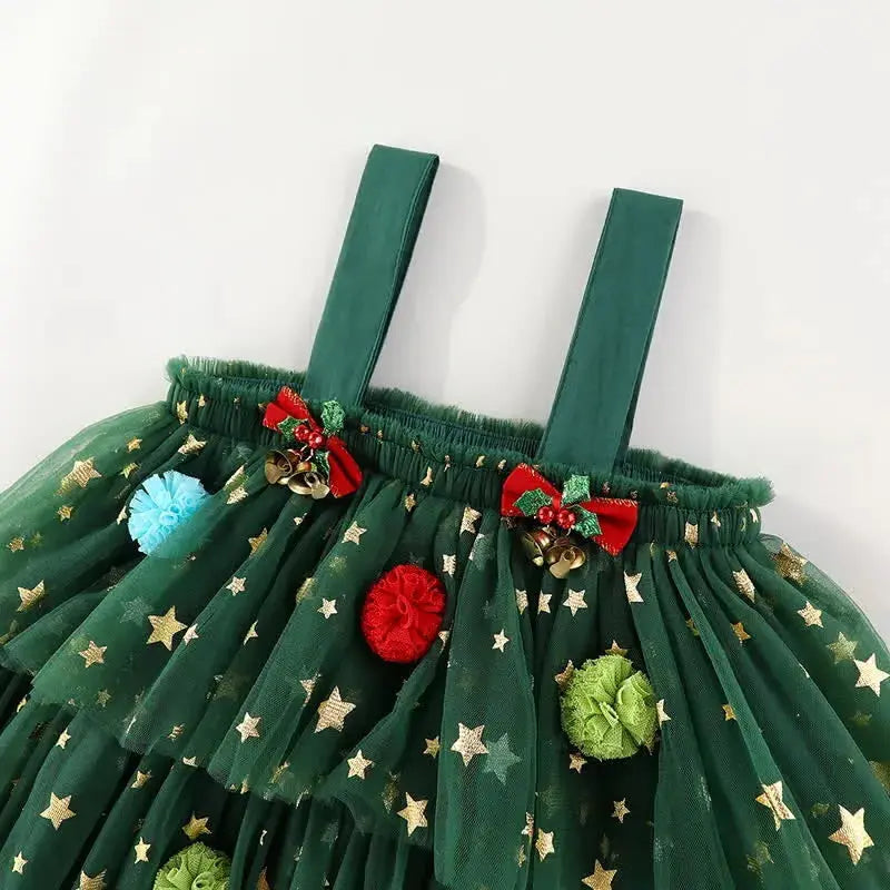 Christmas Green Tulle Pom Pom Dress The Party Ville