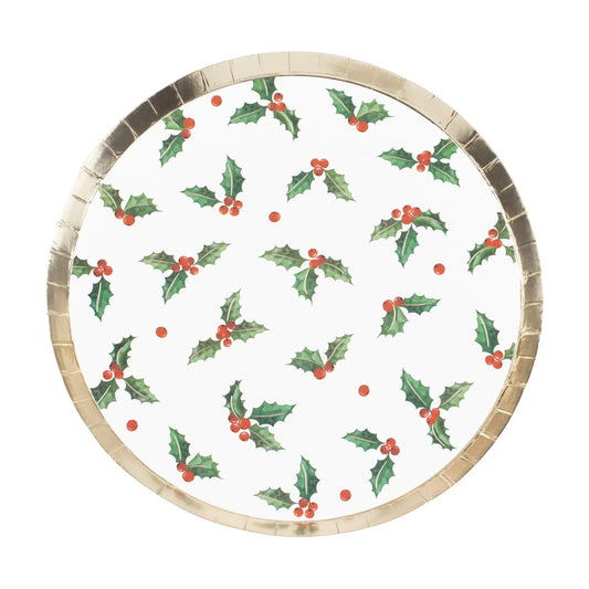 Christmas Holly Leaf Paper Party Plates Ginger Ray