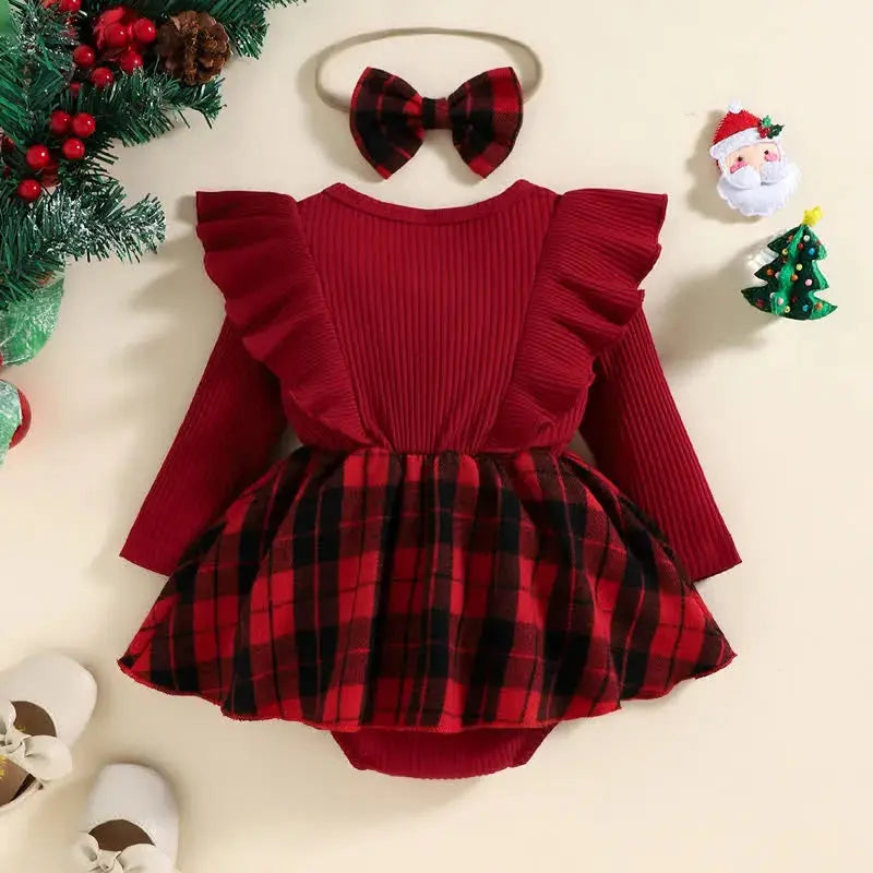 Christmas Plaid Red Romper with Headband The Party Ville
