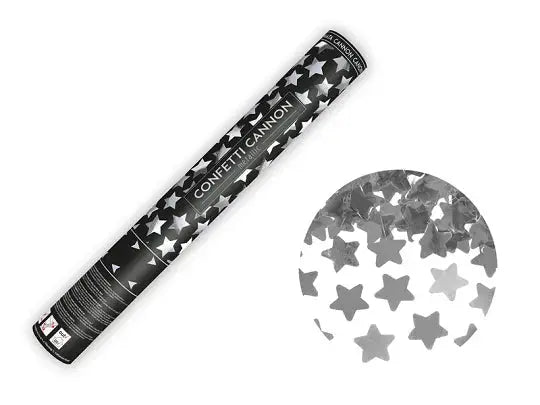 Confetti Cannon - metallic shooting stars silver 40cm Partydeco