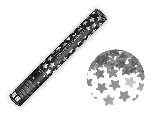 Confetti Cannon - metallic shooting stars silver 40cm Partydeco