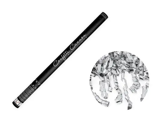 Confetti Cannon - metallic silver streamers 80cm Partydeco