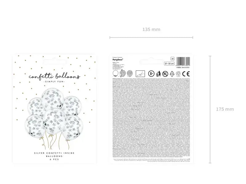 Confetti balloons - stars, 30cm, silver Folat