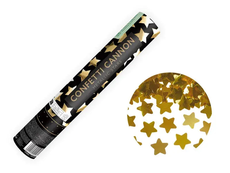 Confetti cannon with stars, gold, 28cm Partydeco