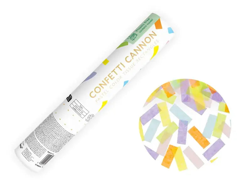 Confetti cannon, pastel strips, 20cm Partydeco
