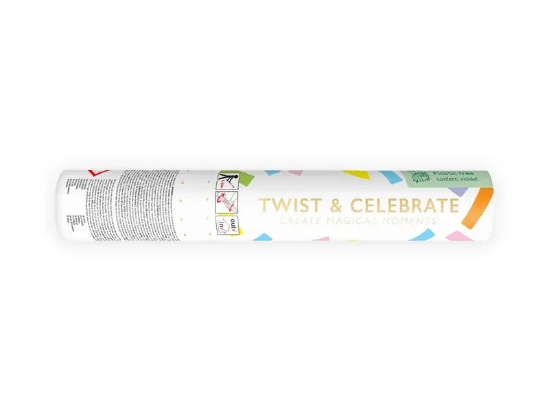 Confetti cannon, pastel strips, 20cm Partydeco