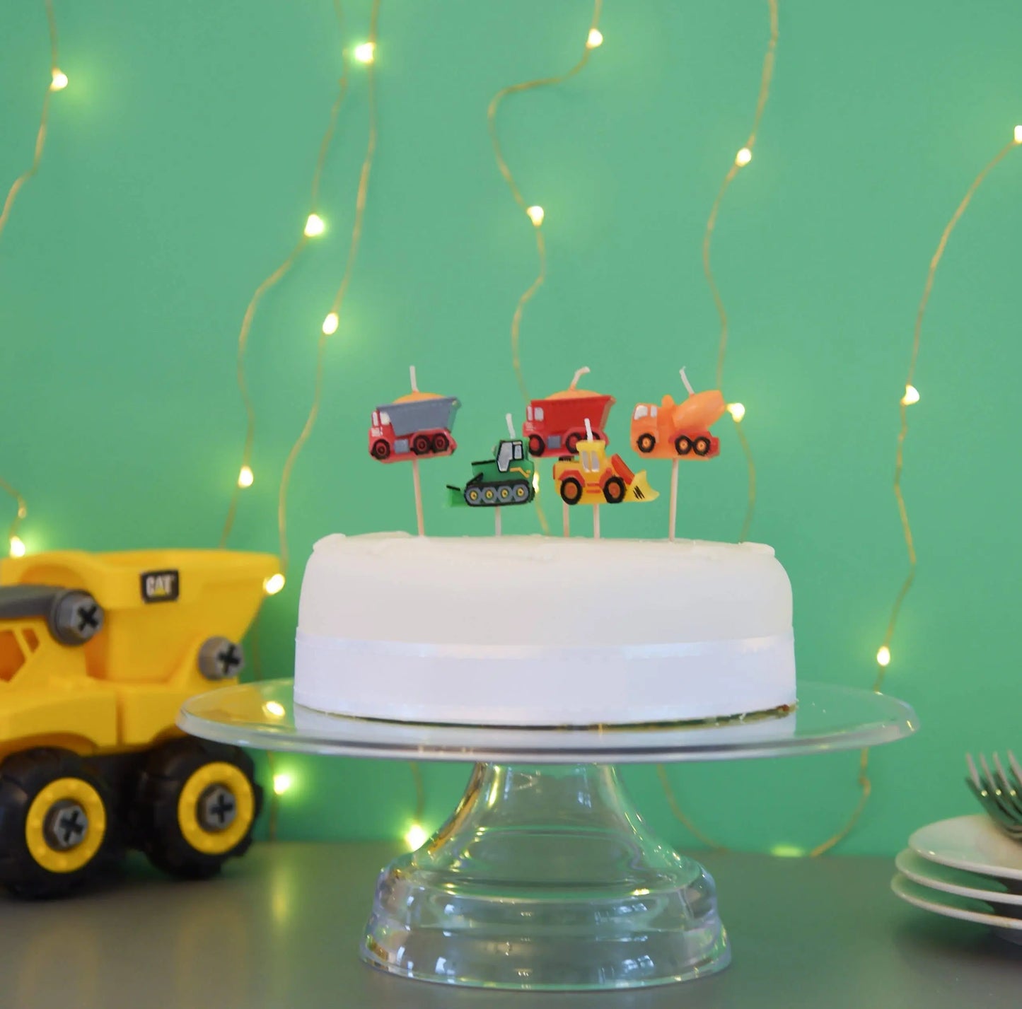 Construction Cake Candles Smiling Faces