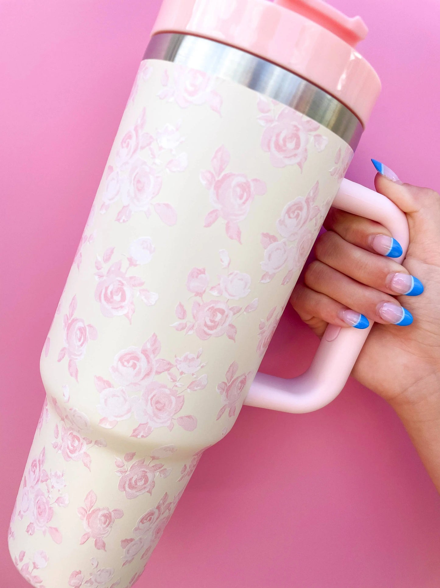 Cream & Pink Floral 40oz Tumbler Rock Paper Scissors