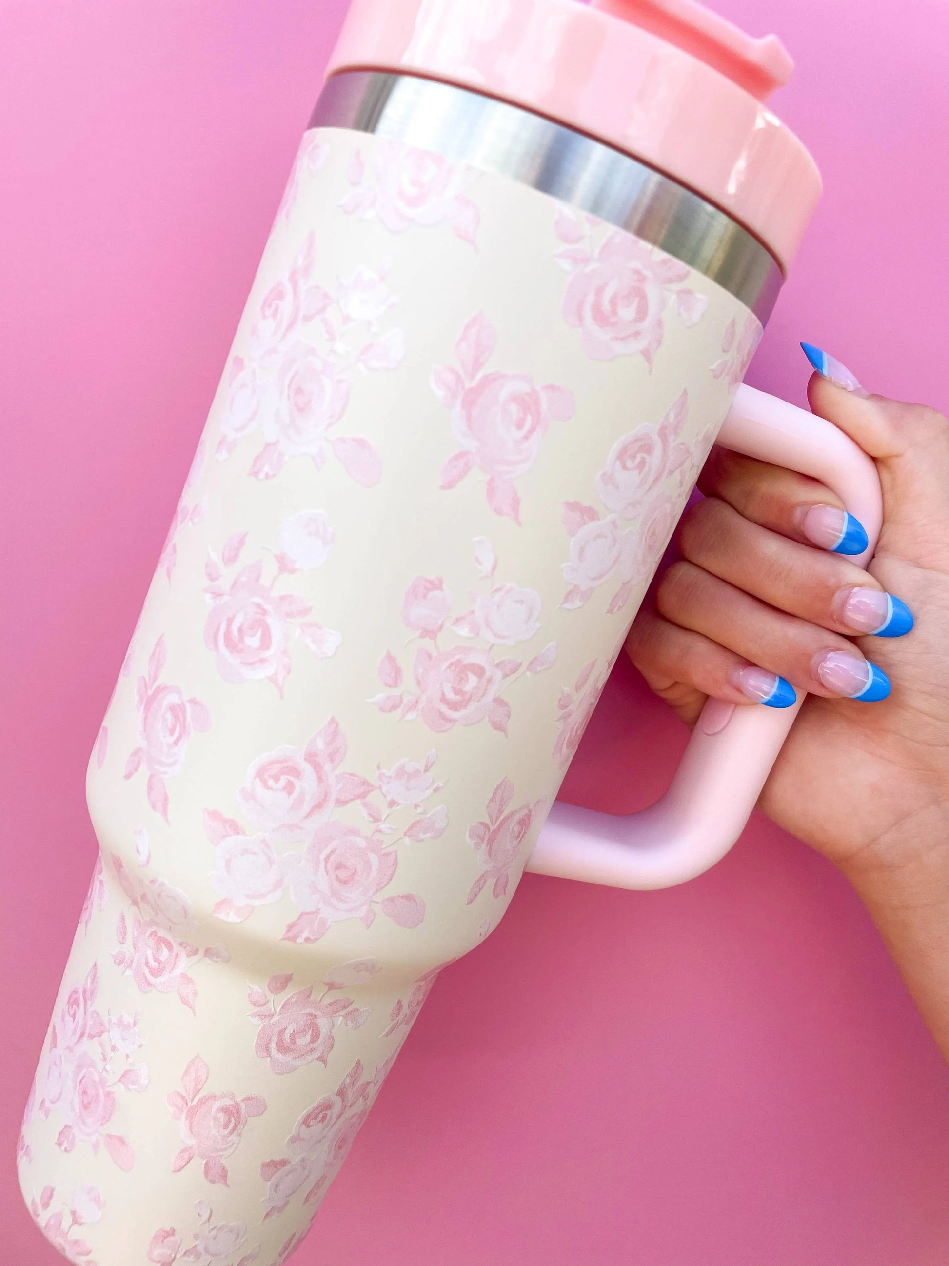 Cream & Pink Floral 40oz Tumbler Rock Paper Scissors