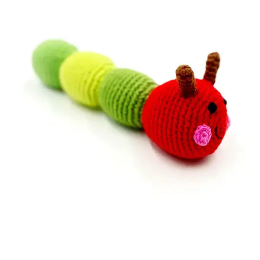Crochet Toy Handmade Fairtrade Caterpillar Rattle-Green Pebblechild