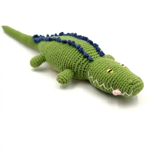 Crochet Toy Handmade Fairtrade Crocodile Rattle Deep Green Pebblechild