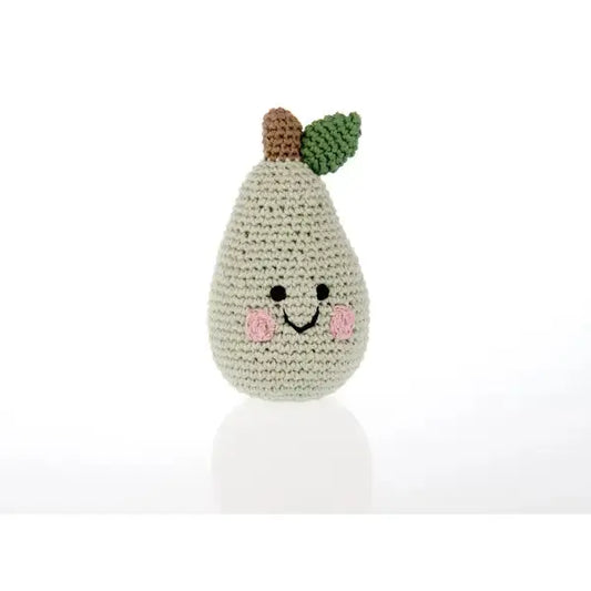 Crochet Toy Handmade Fairtrade Friendly Pear Rattle - Teal Pebblechild
