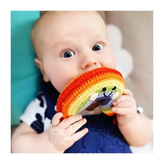Crochet Toy Handmade Fairtrade Friendly Rainbow Rattle Pebblechild