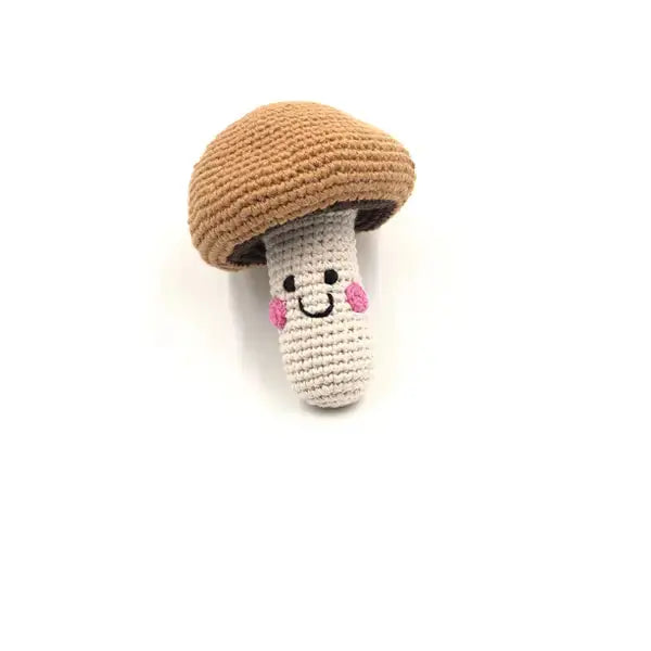 Crochet Toy Handmade Friendly Mushroom Rattle Brown Sugar Pebblechild