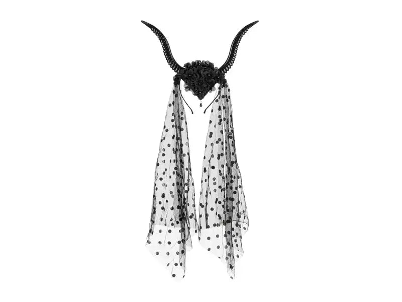 Devil Horns Headband with Tulle, 30x76 cm, Black Cotillons D Alsace