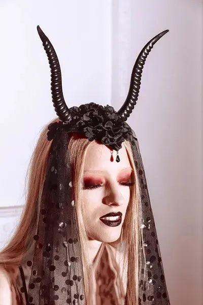 Devil Horns Headband with Tulle, 30x76 cm, Black Cotillons D Alsace