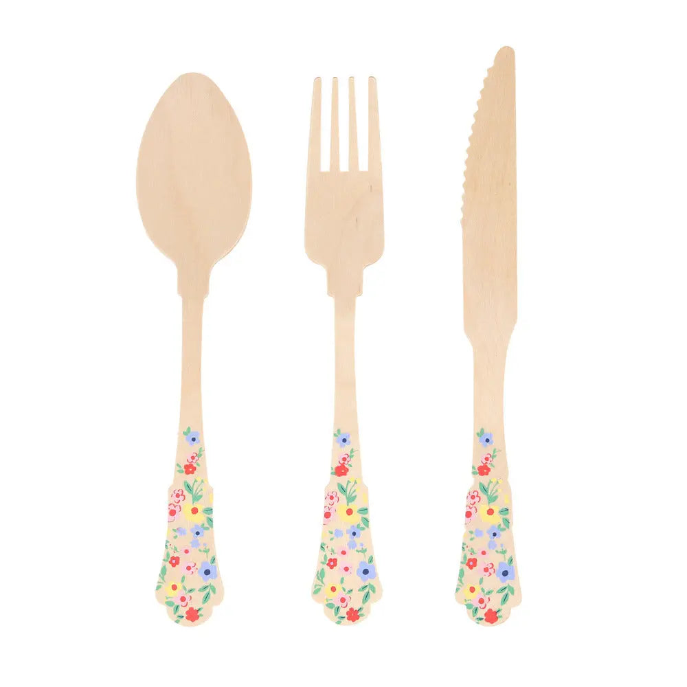 Elegant floral wooden cutlery set Meri Meri