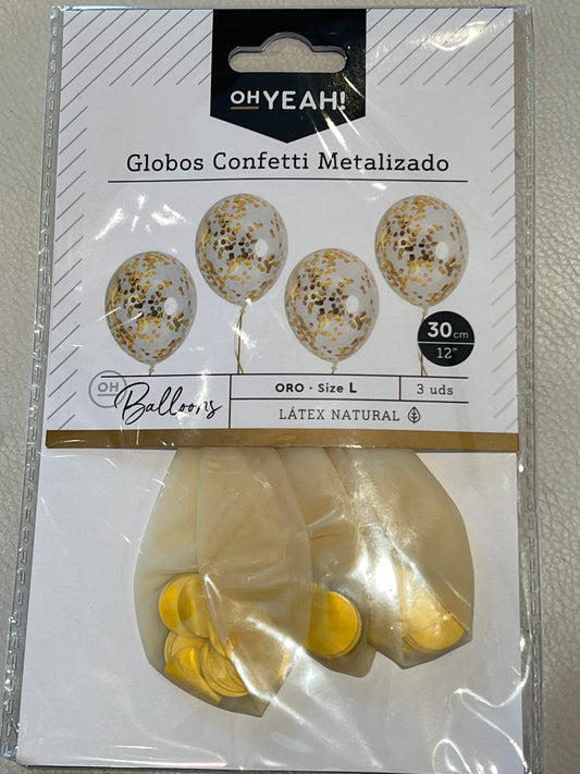 Latex balloon 30 cm Metallized Gold Confeti