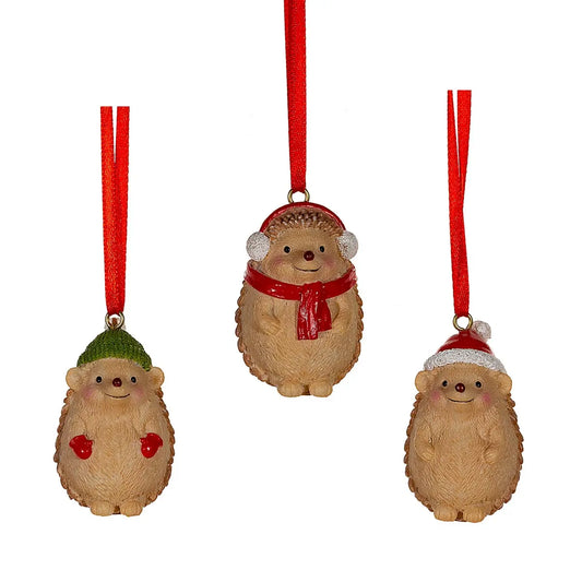 Festive Hedgehogs Hanging Decorations - Set of 3 SASS AND BELLE