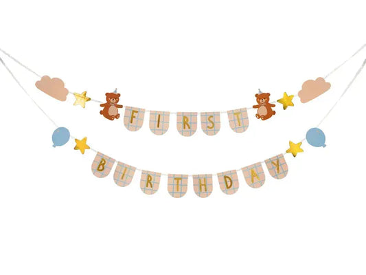 First Birthday Banner with Bears, 2.55 m Partydeco