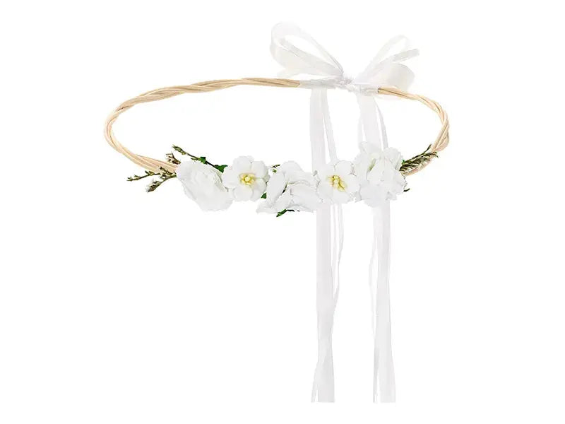 Flower crown, white, 18cm Partydeco