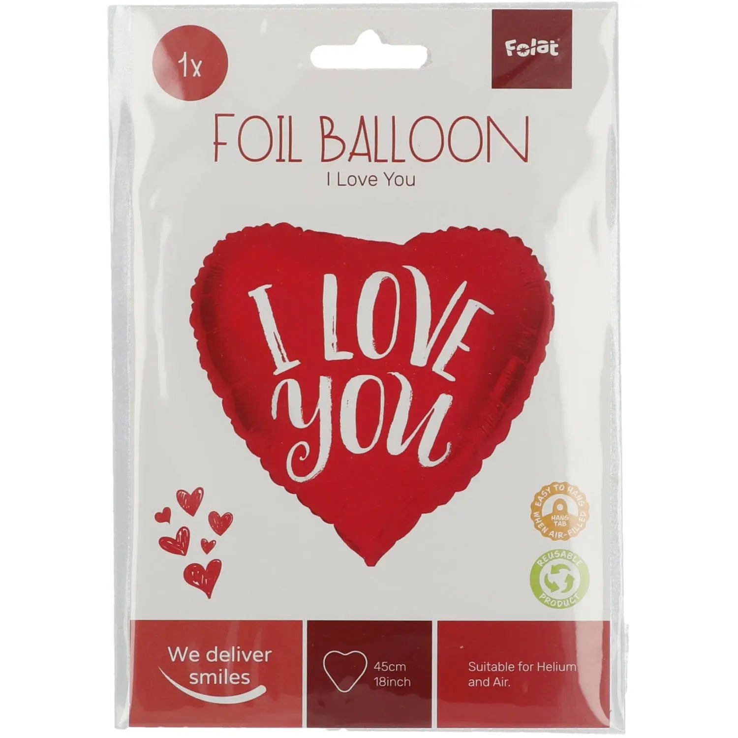 Foil Balloon Heart-shaped I Love You Red - 45 cm Folat