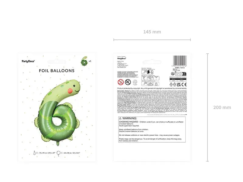 Foil Balloon Number 6 - Turtle, 75x96 cm, mix Partydeco