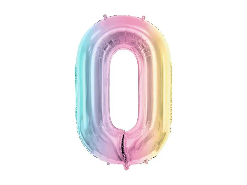 Foil Balloon Number ''0'', 86cm, pastel rainbow Partydeco