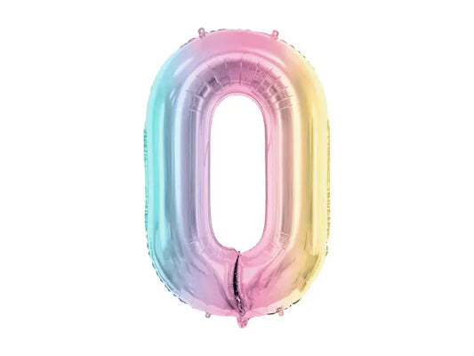 Foil Balloon Number ''0'', 86cm, pastel rainbow Partydeco