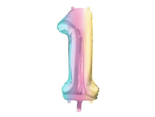 Foil Balloon Number ''1'', 86cm, pastel rainbow Partydeco