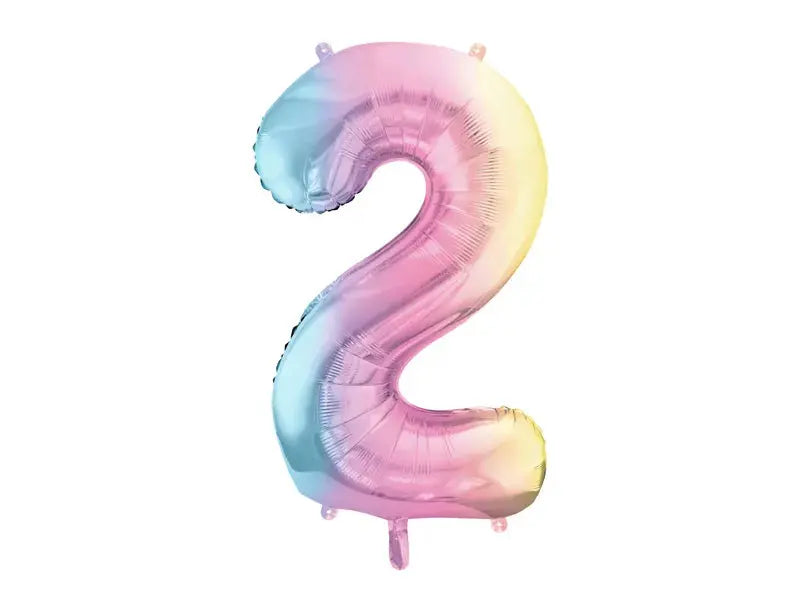 Foil Balloon Number ''2'', 86cm, pastel rainbow Partydeco