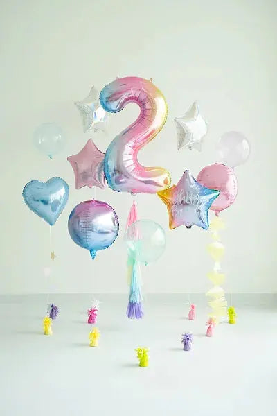 Foil Balloon Number ''2'', 86cm, pastel rainbow Partydeco