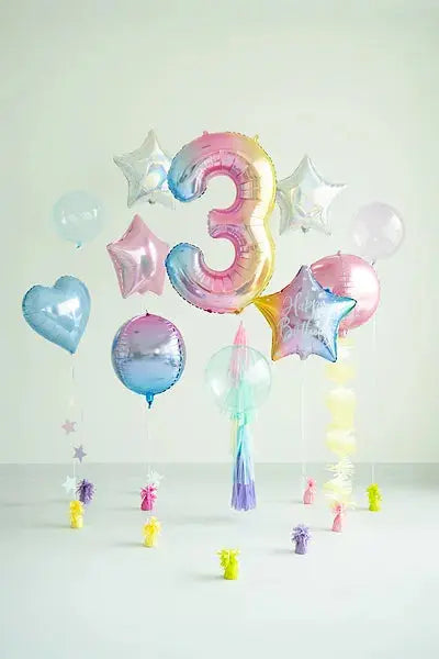 Foil Balloon Number ''3'', 86cm, pastel rainbow Partydeco