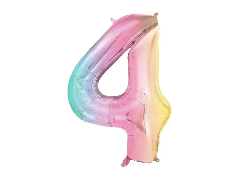 Foil Balloon Number ''4'', 86cm, pastel rainbow Partydeco