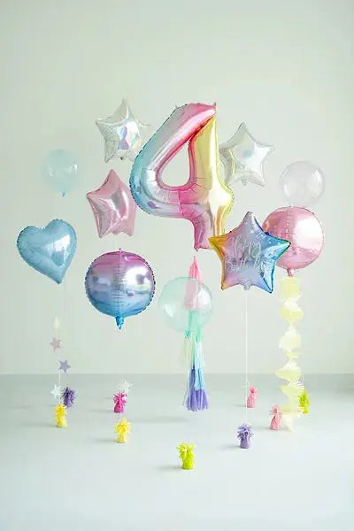 Foil Balloon Number ''4'', 86cm, pastel rainbow Partydeco