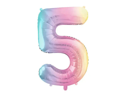 Foil Balloon Number ''5'', 86cm, pastel rainbow Partydeco