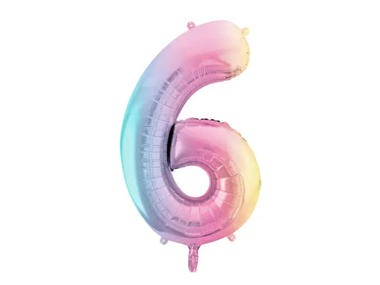 Foil Balloon Number ''6'', 86cm, pastel rainbow Partydeco