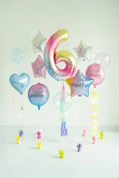 Foil Balloon Number ''6'', 86cm, pastel rainbow Partydeco