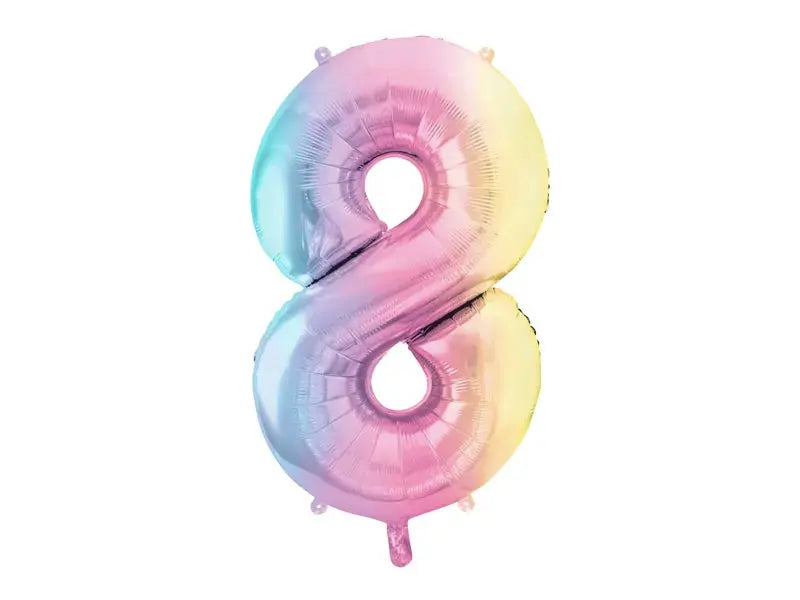 Foil Balloon Number ''8'', 86cm, pastel rainbow Partydeco