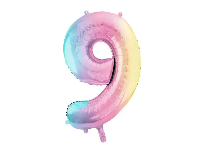 Foil Balloon Number ''9'', 86cm, pastel rainbow Partydeco