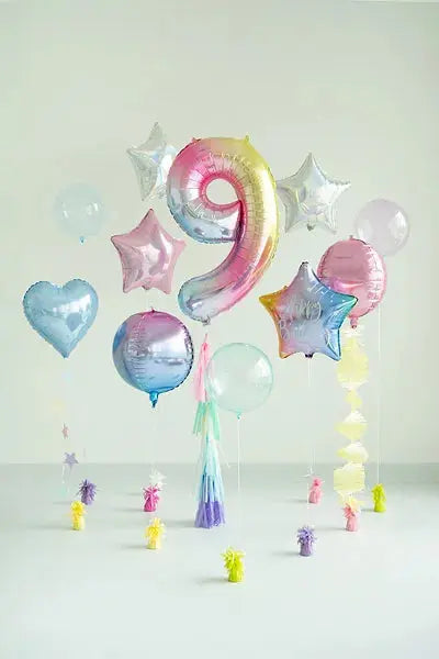 Foil Balloon Number ''9'', 86cm, pastel rainbow Partydeco