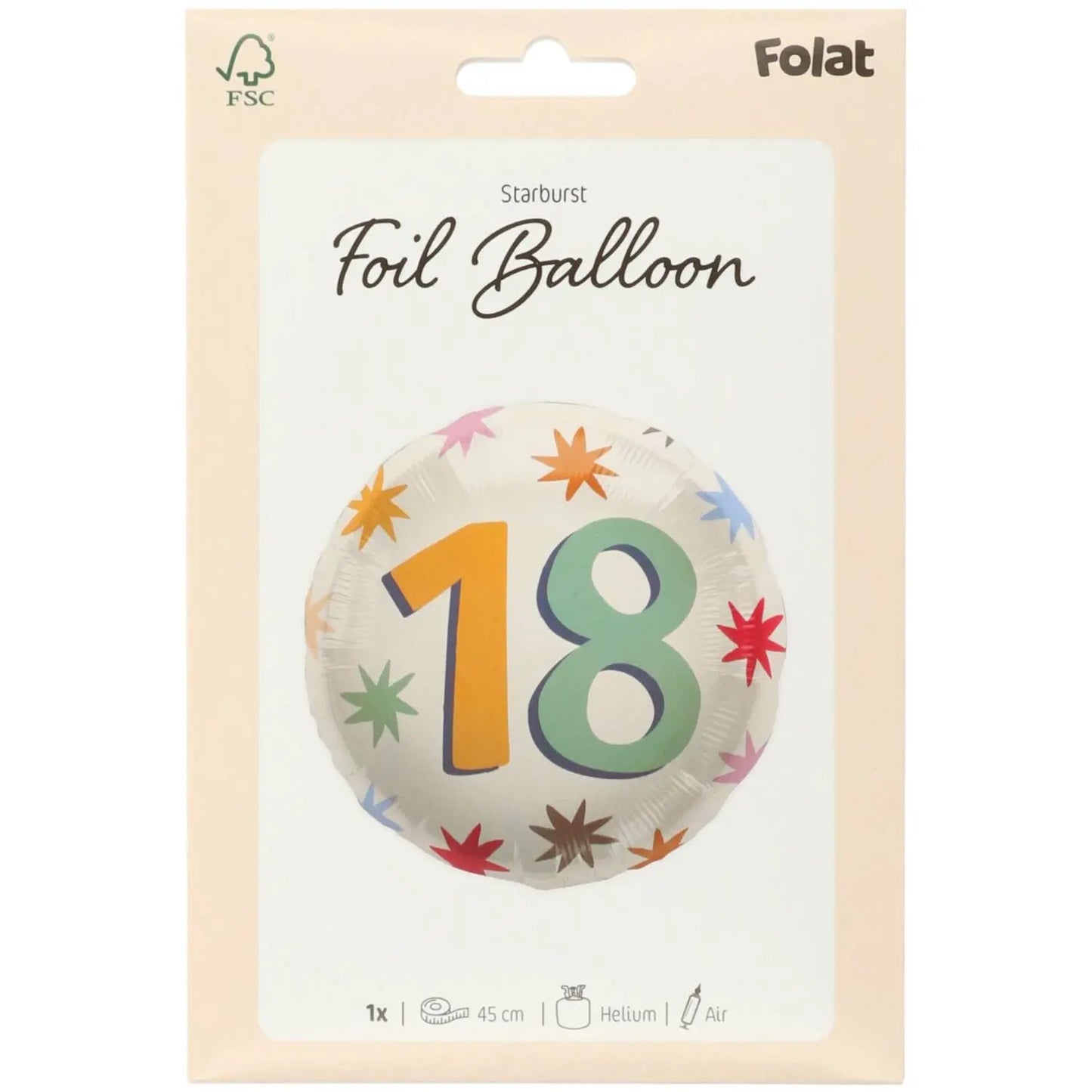 Foil Balloon - "18" - Starburst - 45 cm Folat