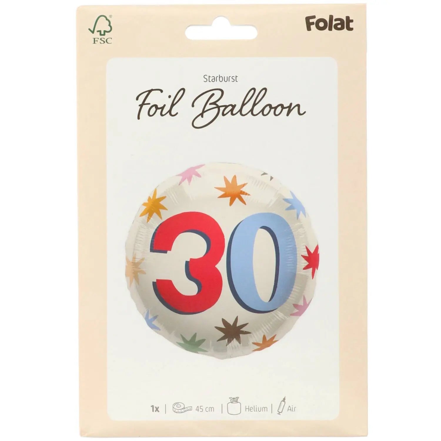 Foil Balloon - "30" - Starburst - 45 cm (Copy) Folat