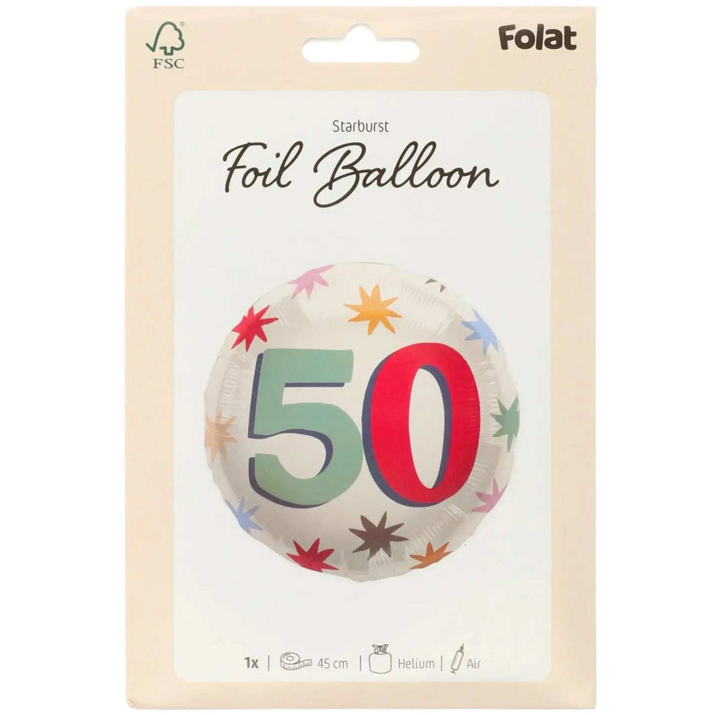 Foil Balloon - "50" - Starburst - 45 cm Folat