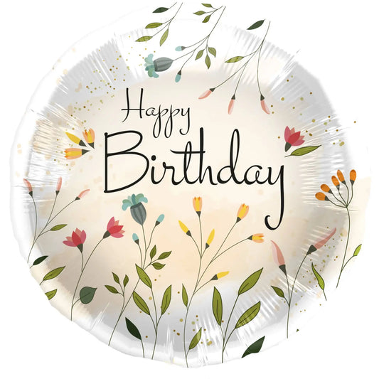 Foil Balloon 'Happy Birthday' Field flowers 45cm Qualatex
