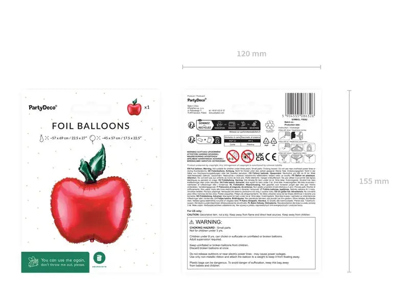 Foil balloon Apple, 57x69 cm, mix Partydeco