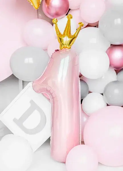 Foil balloon Number ''1'', 37x100 cm, light pink Partydeco